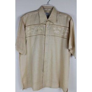 Massimo Castello Beige Linen Men's Shirt Size‎ L